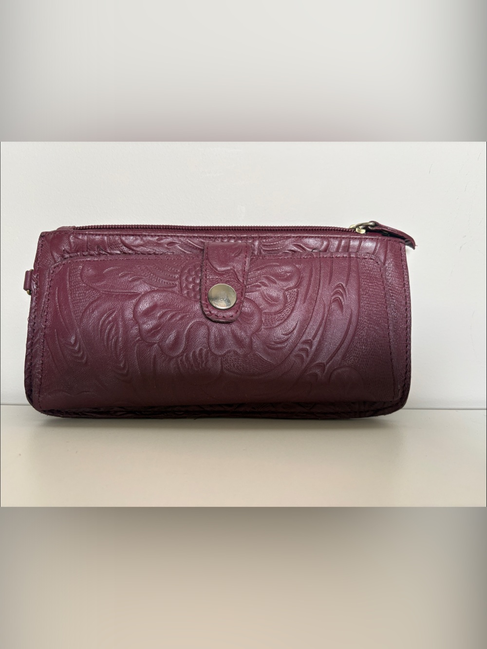 SalyLimonUSA Handmade Tooled Leather Floral Wallet Clutch